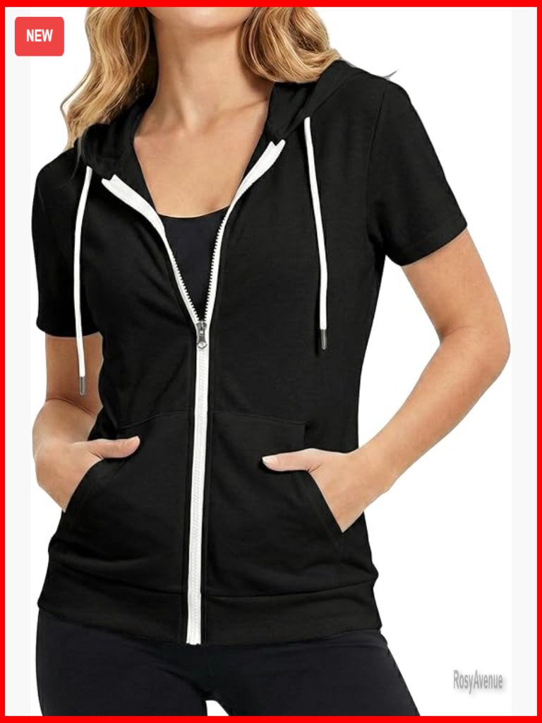 Slim Fit Zip Up Hoodie Short Sleeve Full Zip Sweatshirt